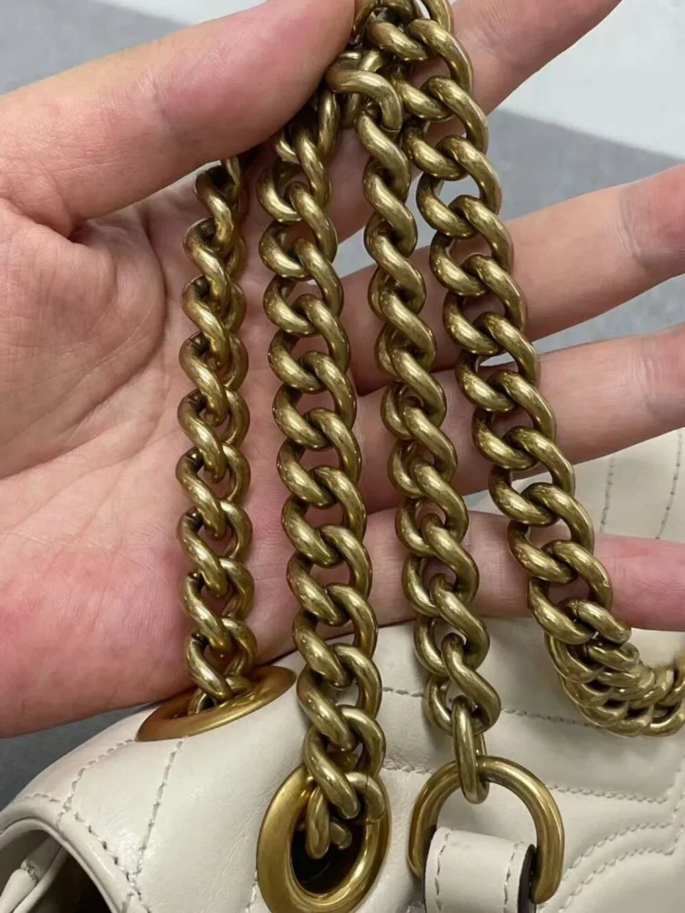 Gucci GG Marmont White Leather Chain Shoulder Bag